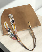 Beige Leather Striped Tote